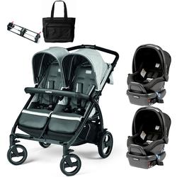 Peg Perego - Book for Two Atmosphere (Light Grey/Dark Grey) Double Stroller Twin Travel System with Diaper Bag