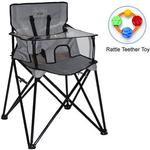 ciao! baby - Portable High Chair with Rattle Teether Toy - Grey Check