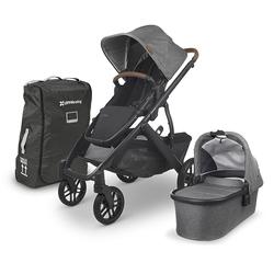 UPPAbaby Vista V2 Stroller - Greyson (Charcoal Melange/Carbon/Saddle Leather) + Travel Bag for Vista, V2, Cruz, V2